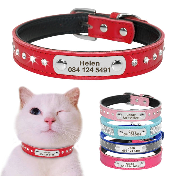 Personalized Leather Adjustable Cat Collar - Polly's Pet Products