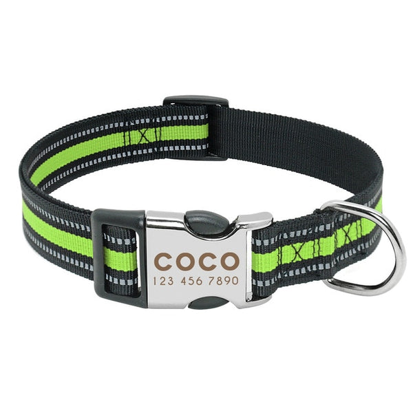 Nylon Custom Engraved Dog Collar w/ Reflective Nameplate - Polly's Pet Products