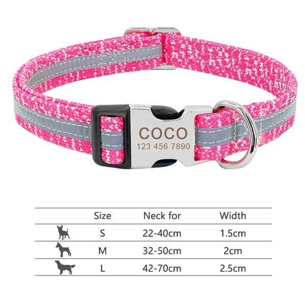 Nylon Custom Engraved Dog Collar w/ Reflective Nameplate - Polly's Pet Products