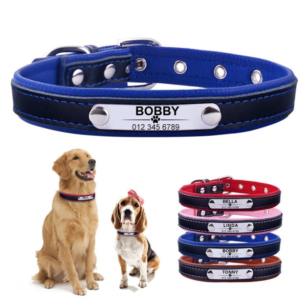 Adjustable Custom Engraved Leather Dog Collar - XS-L - Polly's Pet Products