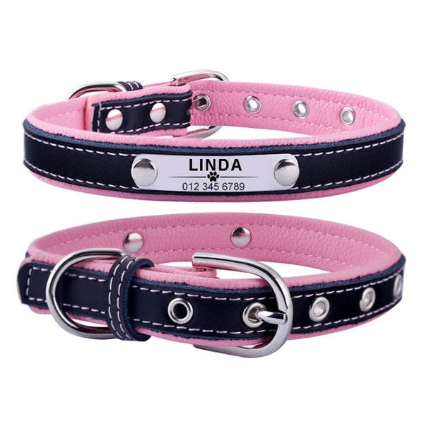 Adjustable Custom Engraved Leather Dog Collar - XS-L - Polly's Pet Products