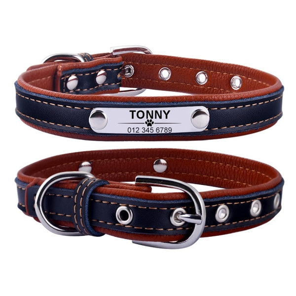 Adjustable Custom Engraved Leather Dog Collar - XS-L - Polly's Pet Products